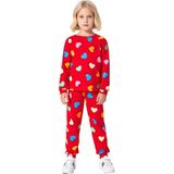Ersefa Kız Çocuk Pamuk Polyester Örme Kalp Baskılı Pijama Takımı Kaliteli Şık Rahat Günlük - Kırmızı - 7 - 8 Yaş
