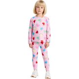 Ersefa Kız Çocuk Pamuk Polyester Örme Kalp Baskılı Pijama Takımı Kaliteli Şık Rahat Günlük - Pembe - 11 - 12 Yaş