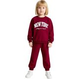 Ersefa Kız Çocuk Pamuklu Slogan Baskılı Bisiklet Yaka Sweatshirt ve Eşofman Altı Takımı Kaliteli Şık - Bordo - 7 - 8 Yaş