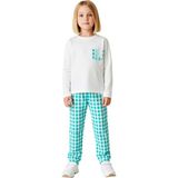 Ersefa Kız Çocuk Pijama Takımı Yumuşak Kumaş Kareli Detaylar ve Maksimum Konfor Kaliteli Şık Rahat - Mint - 5 - 6 Yaş