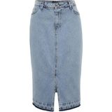 Ersefa Moda Büyük Beden Regular Düz Desen Günlük Midi Boy Ön Yırtmaçlı Denim Etek - Mavi - 46