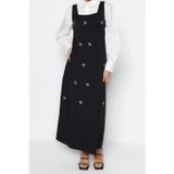 Ersefa Moda Jile Casual Günlük Finike Dokuma Kare Yaka Kolsuz Kol Jile Maxi Boy Tesettür Elbise
