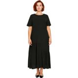 Ersefa Moda Oversize Casual Günlük Aerobin Dokuma Bisiklet Yaka Kısa Kol A-Line Maxi Boy Büyük Beden Elbise