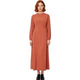 Ersefa Moda Regular Casual Günlük Aerobin Dokuma Bisiklet Yaka Uzun Kol Shift Maxi Boy Tesettür Elbise