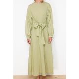 Ersefa Moda Regular Casual Günlük Crinkle Dokuma Bisiklet Yaka Uzun Kol Shift Maxi Boy Tesettür Elbise