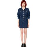 Ersefa Moda Slim Şık Abiye Gece Rigid Denim Gömlek Yaka Truvakar Kol Kol Bodycone Mini Boy Elbise