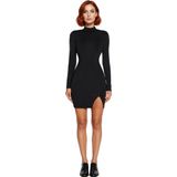 Ersefa Moda Stil Fitted Dik Yaka Mini Boy Vücuda Oturan Örme Kısa Şık Abiye Elbise