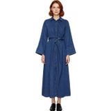 Ersefa Moda Stil Regular Gömlek Yaka Maxi Boy Gömlek Denim Modest Elbise