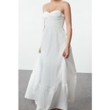 Ersefa Moda Stil Regular Kalp Yaka Maxi Boy Drape Detaylı Dokuma Elbise