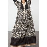 Ersefa Moda Stil Relaxed Hakim Yaka Maxi Boy Tesettür Desenli Viskon Dokuma Elbise - Siyah - 36