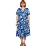 Ersefa Moda Stil Relaxed Kruvaze Maxi Boy Büyük Beden Tropik Yaprak Desenli Şifon Dokuma Elbise