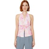 Ersefa Moda V Yaka Örme Regular Soyut Desen Şık gece Crop Kolsuz Bluz