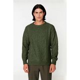 Ersefa Modern Erkek Oversize Saç Örgü Desenli Bisiklet Yaka Triko Kazak Günlük Şıklık Sunar Kaliteli - Haki - XL