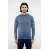 Ersefa Modern Erkek Triko Kazak Fitted Kesim Dik Yaka Uzun Kollu Rahat Pamuklu Karışım Basic Stil Kış ve - Mavi - 2XL