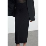 Ersefa Modern Tarz Astarsız Örme Maxi Boy Büzgü Drape Detaylı Maxi Anvelop Esnek Etek - Siyah - XL