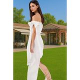 Ersefa Omuz Fiyonklu Beyaz Bodycon Abiye Elbise Yazlık Maxi Krep Mükemmel Uyum Mükemmel Uyum Rahat Kullanım
