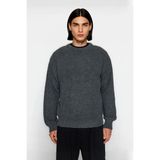 Ersefa Soğuk Kış Günleri Için Erkek Oversize Kalıp Bisiklet Yaka Rahat Triko Kazak Basic Stil Kaliteli - Antrasit - XL