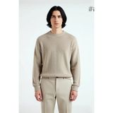 Ersefa Soğuk Kış Günleri Için Erkek Oversize Kalıp Bisiklet Yaka Rahat Triko Kazak Basic Stil Kaliteli - Taş - M