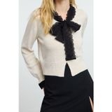 Ersefa Stil Modern Kadın Crop Standart Kol Bisiklet Yaka Garni Detaylı Renk Bloklu Triko Hırka