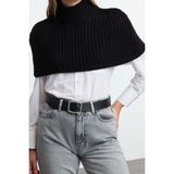 Ersefa Stil Modern Kadın Crop Standart Kol Dik Yaka Balıkçı Yaka Triko Süveter - Siyah