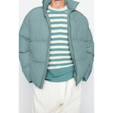 Ersefa Tasarım Düz Astarlı Yaka Standart Bol Dik Unisex Oversize Fit Dik Yaka Şişme Kışlık Mont - Mint