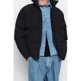 Ersefa Tasarım Düz Astarlı Yaka Standart Bol Dik Unisex Oversize Fit Dik Yaka Şişme Kışlık Mont - Siyah