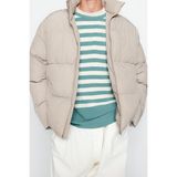 Ersefa Tasarım Düz Astarlı Yaka Standart Bol Dik Unisex Oversize Fit Dik Yaka Şişme Kışlık Mont - Taş - XL