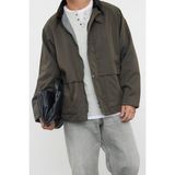 Ersefa Tasarım Düz Astarlı Yaka Standart Regular Ceket Unisex Regular Fit Kadife Yaka Detaylı Mont - Haki