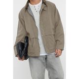Ersefa Tasarım Düz Astarlı Yaka Standart Regular Ceket Unisex Regular Fit Kadife Yaka Detaylı Mont - Taş - XL