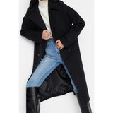 Ersefa Tasarım Düz Astarlı Yaka Uzun Oversize Ceket Kadın Oversize Geniş Kesim Uzun Yünlü Kaşe Kaban - Siyah - 32