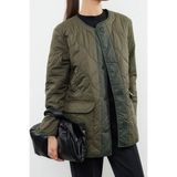 Ersefa Tasarım Renkli Astarlı Yaka Midi Regular Bisiklet Kadın Oversize Su Itici Kapitone Mont - Haki - XS