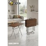 Erşen Eranş Serisi 4'lü Katlanır MDF Mebran Koyu Ceviz Desen Çanta Zigon Sehpa Metal Ayak Krom Kaplama