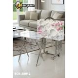 Erşen Eranş Serisi 4'lü Katlanır TEMPERLİ CAM Beyaz Daire ve Çieçk Desen Çanta Zigon Sehpa Krom Ayak - Daire ve Çiçek Desen Gümüş