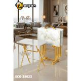 Erşen Eranş Serisi 4'lü Katlanır TEMPERLİ CAM Beyaz Mermer Desen Çanta Zigon Sehpa Gold Ayak