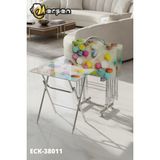 Erşen Eranş Serisi 4'lü Katlanır TEMPERLİ CAM Makaron Desen Çanta Zigon Sehpa Krom Ayak - Makaron Desen Gümüş