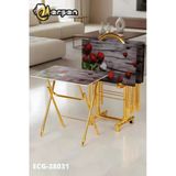 Erşen Sehpa Eranş Serisi 4'Lü Katlanır Cam Ahşap Kalp Ve Gül Desen Çanta Zigon Sehpa Gold Ayak