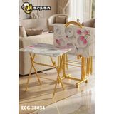 Erşen Sehpa Eranş Serisi 4'Lü Katlanır Cam Daire Ve Çiçek Desen Çanta Zigon Sehpa Gold Ayak