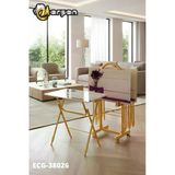 Erşen Sehpa Eranş Serisi 4'lü Katlanır CAM Mor Çiçek ve Kurdele Desen Çanta Zigon Sehpa Gold Ayak