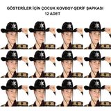 Erseyy Kovboy Şerif Şapkası Siyah 12 Adet - Kostüm, Parti ve Gösteri Şapkası