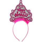 Erseyy Parti Happy Birthday Neon Pembe Renk Doğum Günü Tacı 24x15 cm