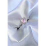 Ersgümüş Renk Pembe Zirkon Taşlı Kalp Charm Model Pirinç Kadın Yüzük