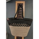 Ersu Home Ahat Design Doğal Hasır Jüt El Örmesi Günlük Kullanım ve Plaj İçin Uygun Bayan Çanta-Bej Siyah Trikotlu