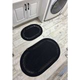 Ersu Home Ahat Design Jüt Hasır 2li Banyo Paspas Takımı-Siyah Trikotlu
