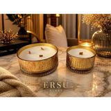 Ersu Store Eliysia Kristal Cam Doğal Soya Wax Kokulu Lüks 2li Cam Mumluk Takımı - Altın - 1