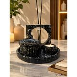 Ersu Store Mermer Desen Vernikli Kokulu Soya Mum, Vazo, Tea Light Tepsi ve Siyah Bambu Çubuklu Oda Kokusu