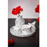 ersustore 5 Parça Mermer Desen Dekoratif Beton Vazo Ve Vanilya Kokulu Soya Wax Mumluk Takımı