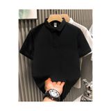 ERTAŞ TREND STORE Erkek Polo Yaka Pike Kumaş Yazlık Tişört Düğmeli Düz kısa kol T-Shirt - Siyah