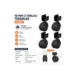 Ertek Tekerlek ve Mobilya Aksesuarları 18 mm U Tablalı 40'lik Masa Dolap Sehpa beşik Mobilya Tekeri 4 Adet