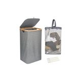 Ertürk Store Bambu Kenarlı Katlanabilir Kumaş Çamaşır Sepeti, 100 L, 44X33X70 - 10 x 10 cm - Çok Renkli