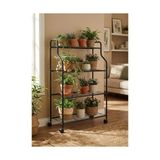 Ertürk Store Katlı Metal Çiçeklik Mutfak 4 Siyah Tekerlekli Saksı Standı - Standart - Çok Renkli